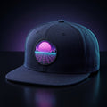 Hubi Neon Grid Snapback Midnight front 3/4 view with neon synthwave grid embroidery