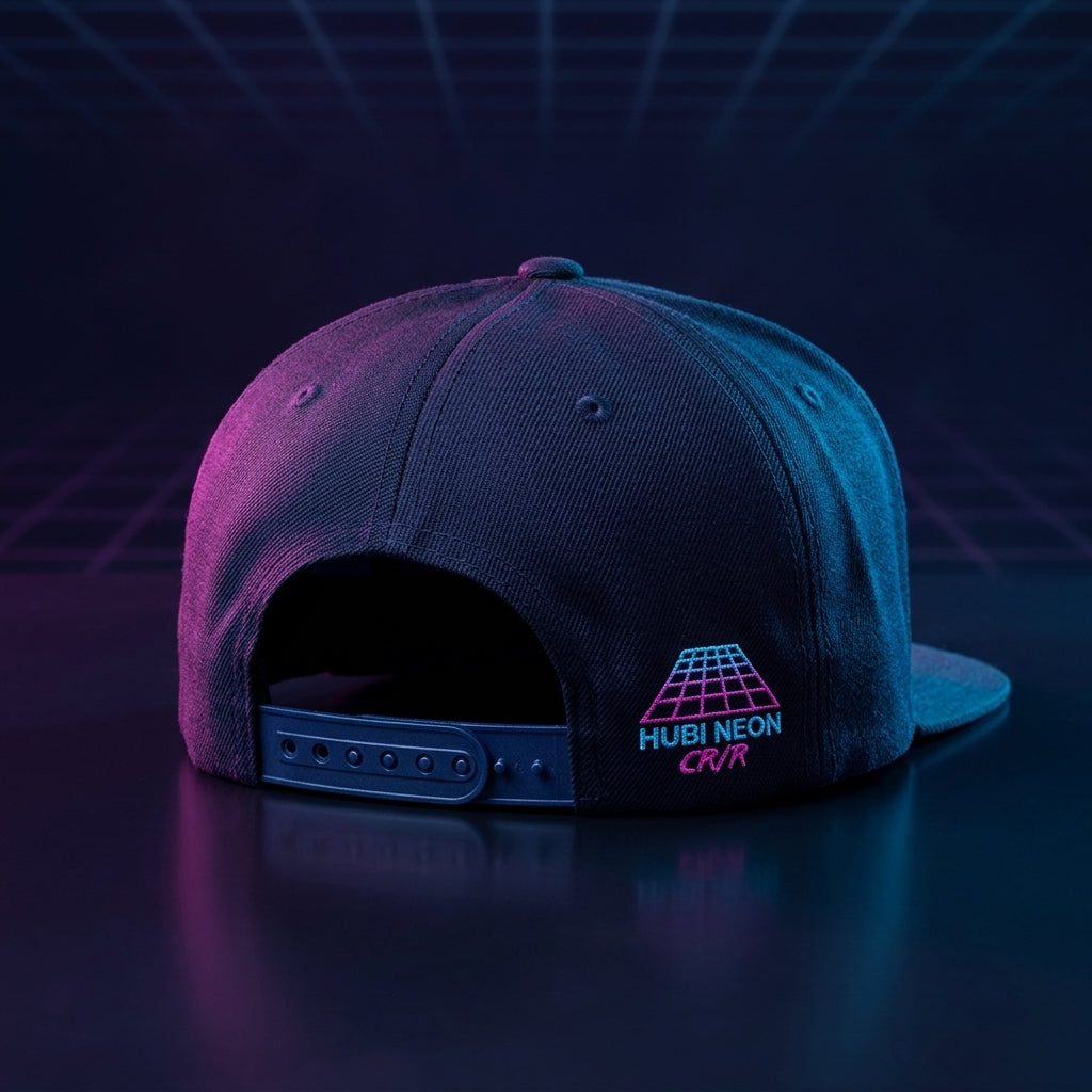 Hubi Neon Grid Snapback Midnight back view with snap closure and neon embroidery
